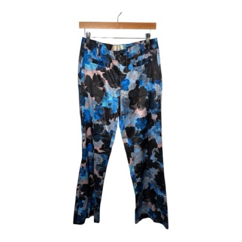 Elevenses Blue Black Satin Mid Rise Dress Pants 4